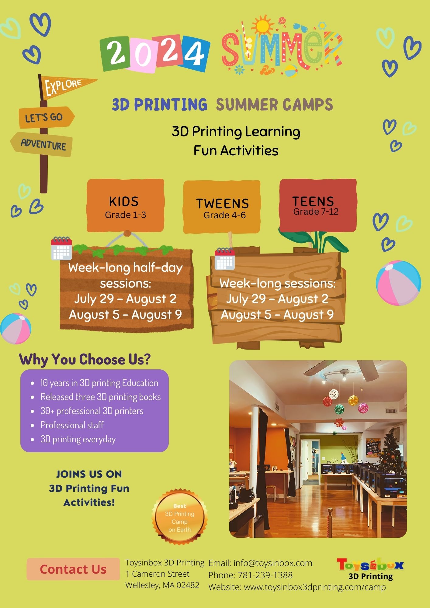 Toysinbox 3D Printing Summer Programs 2024: Summer Camps, Summer Classes, Summer Tour, Summer Professional Training